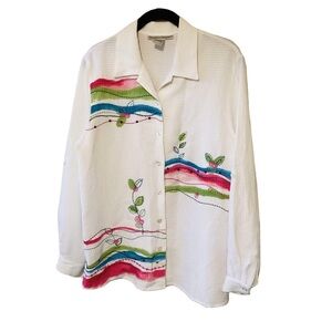 Draper’s & Damon’s Y2K Style Colorful Embroidered Button-Up Shirt M Beachy Y2K
